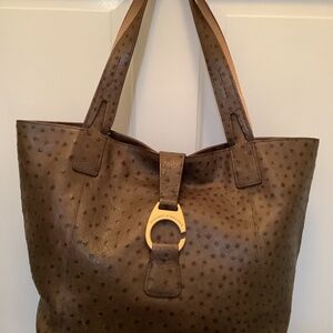 Dooney & Bourke Faux Ostrich Tote - Green khaki w/Leather Lining - Pre-owned